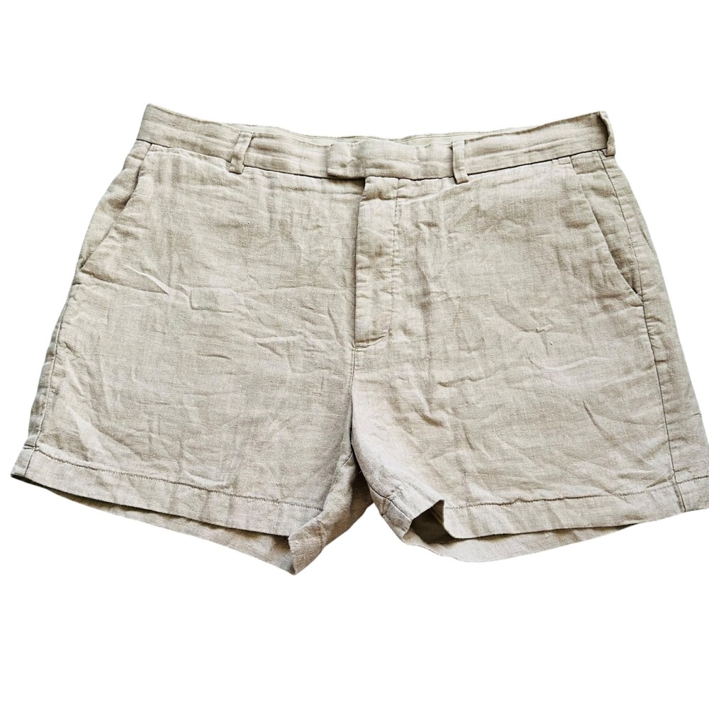 Coastal Banana Republic 100% Linen Flat Front Khaki Tan Shorts Size 38 Retro